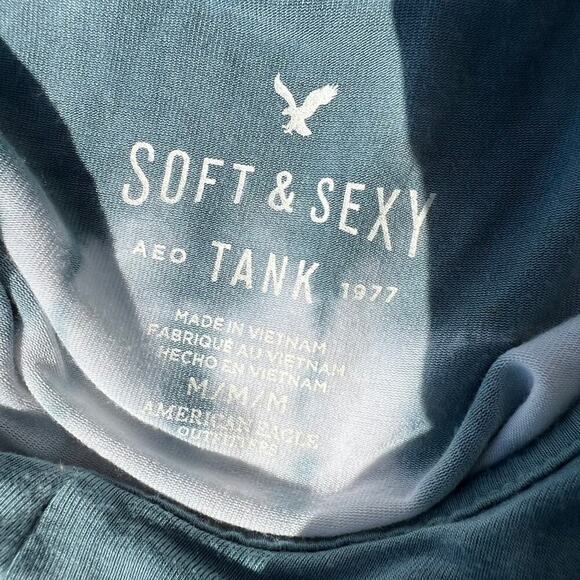 American Eagle soft & sexy teal and white women’s tank top size M - Picture 5 of 5